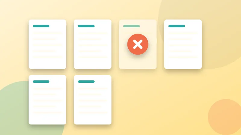 A grid of PDF pages with one page marked for deletion