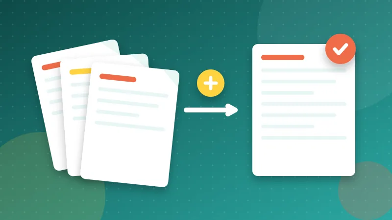 Three PDF pages merging into one combined document