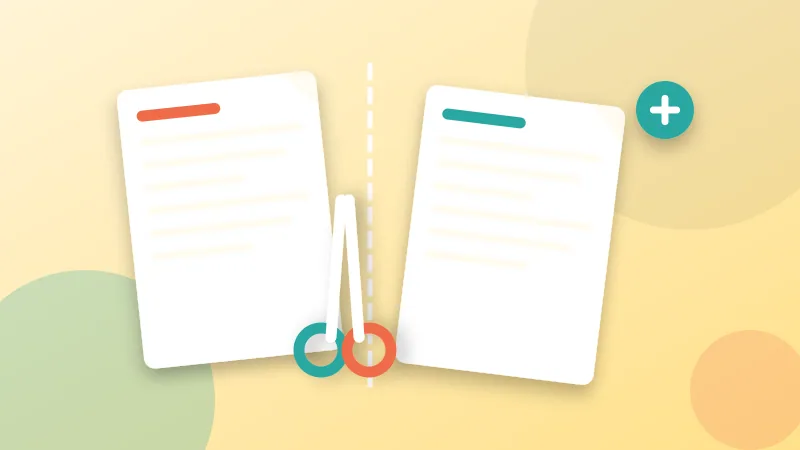 Scissors cutting a PDF page into two separate files