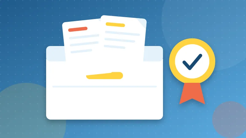 An archive box holding PDF pages with a certification ribbon