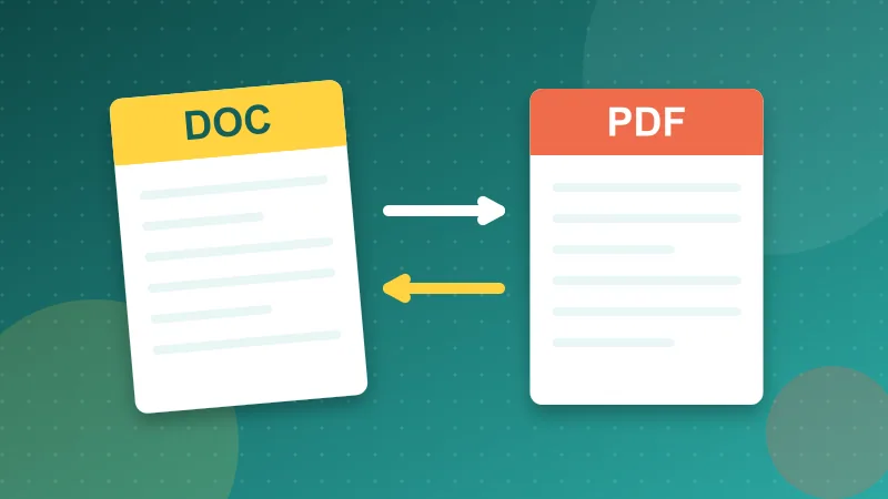 An editable DOC page and a fixed PDF page with arrows between them