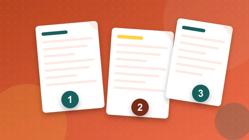 Three PDF pages placed back in order with numbered badges