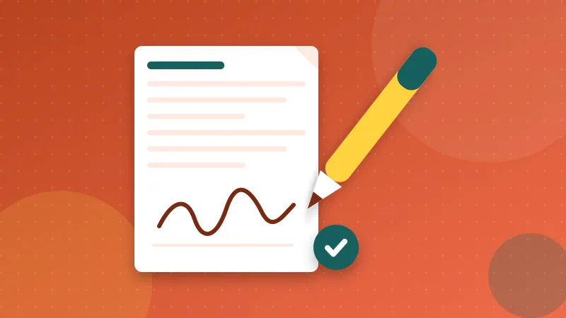 A pen signing a PDF page with a handwritten signature